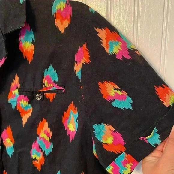 VTG Halston III Linen Blend Southwestern Camp Button Up - Picture 5 of 9